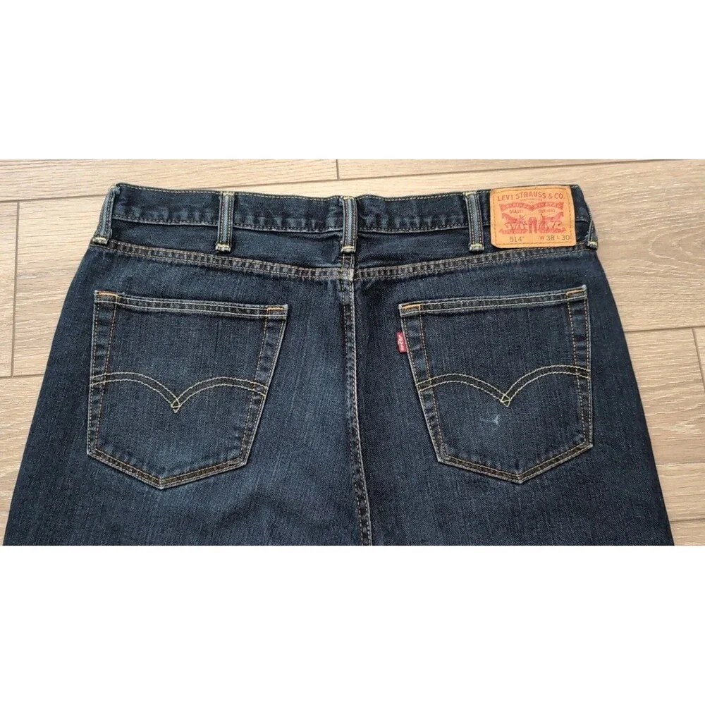 LEVI'S 514 DENIM JEANS MENS 38X30 DARK WASH BLUE STRAIGHT 9